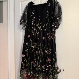 Floral Embroidered Black Dress